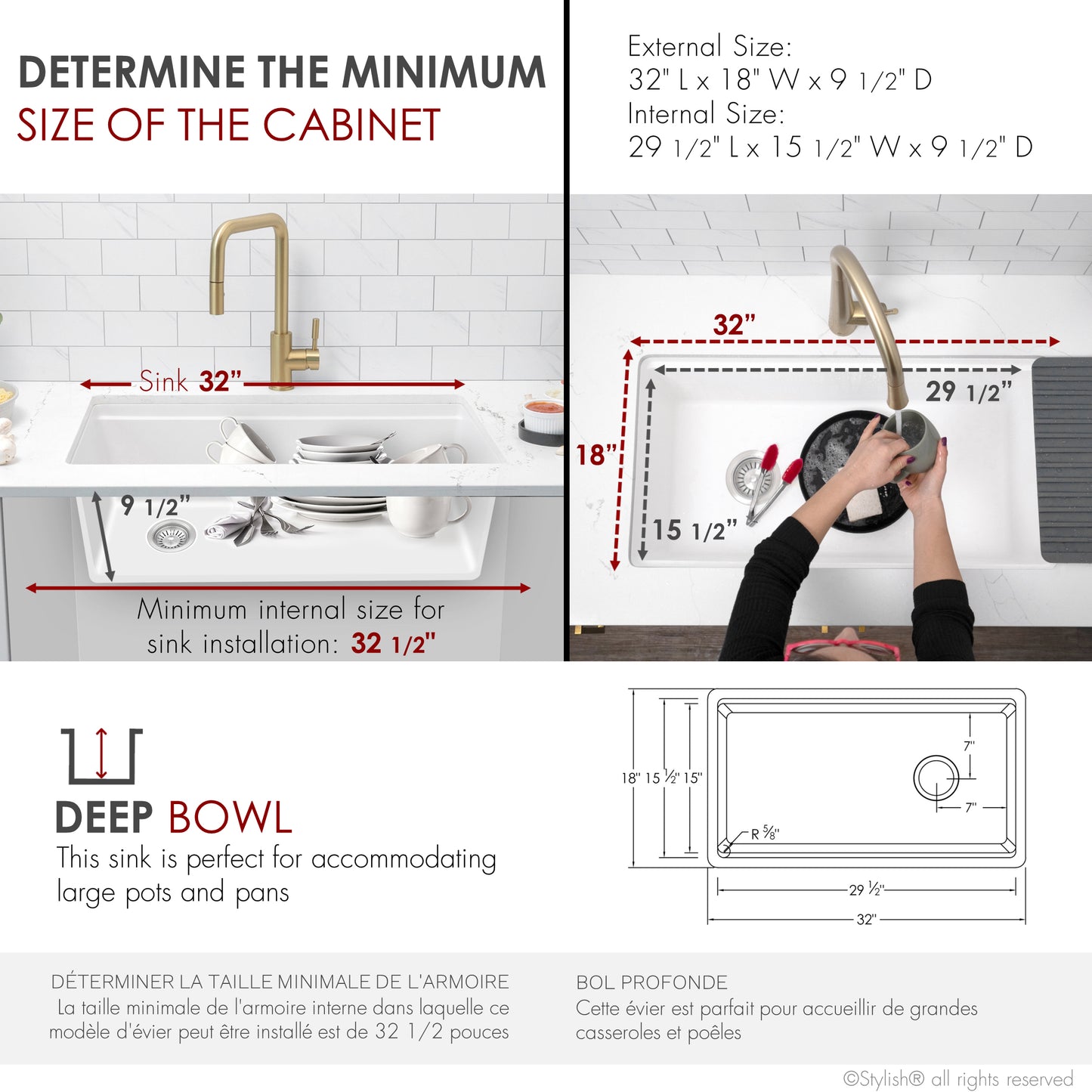 Stylish 32" Composite Granite Workstation Kitchen Sink