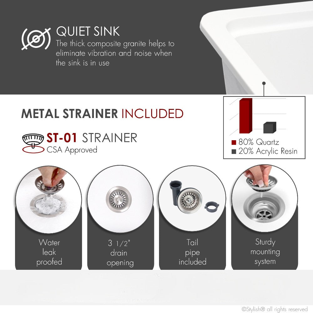 Stylish 32" Composite Granite Workstation Kitchen Sink