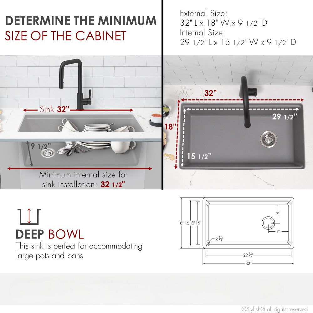 Stylish 32" Composite Granite Workstation Kitchen Sink