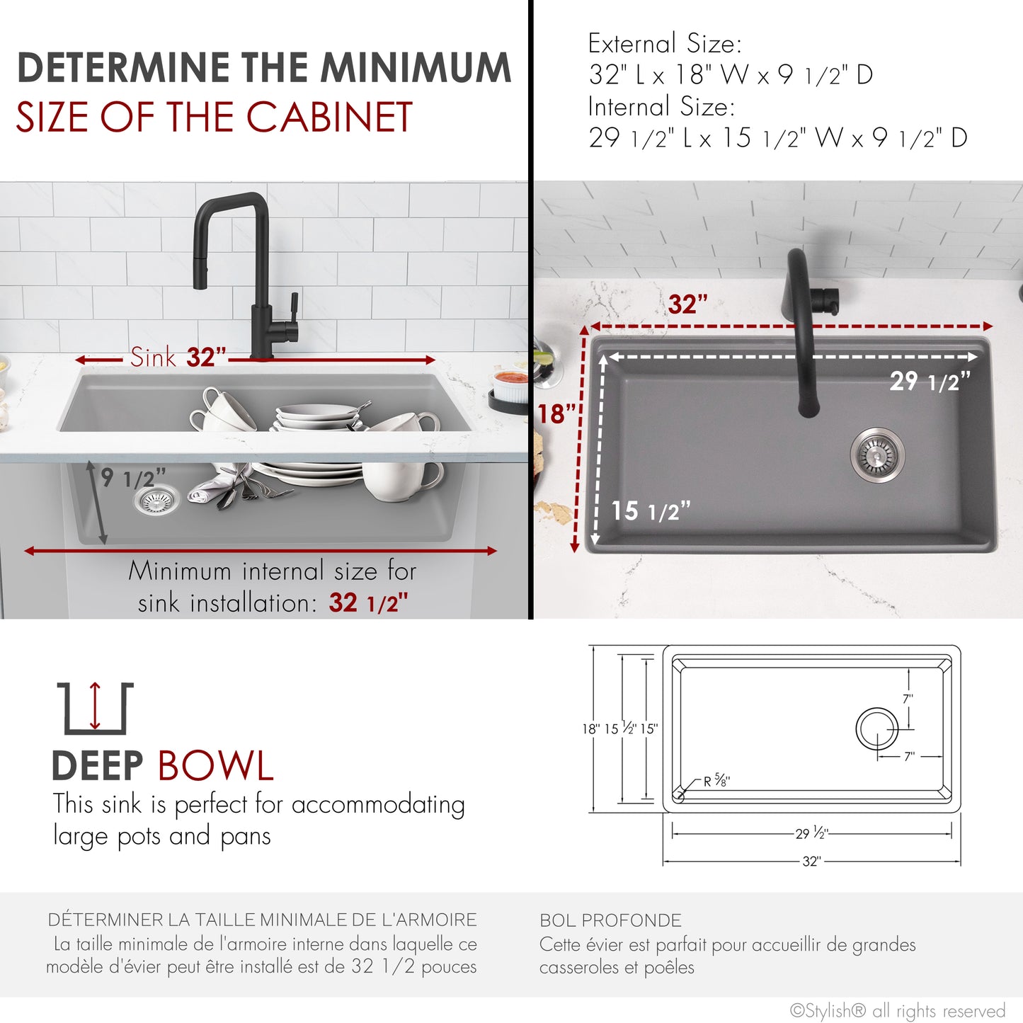 Stylish 32" Composite Granite Workstation Kitchen Sink