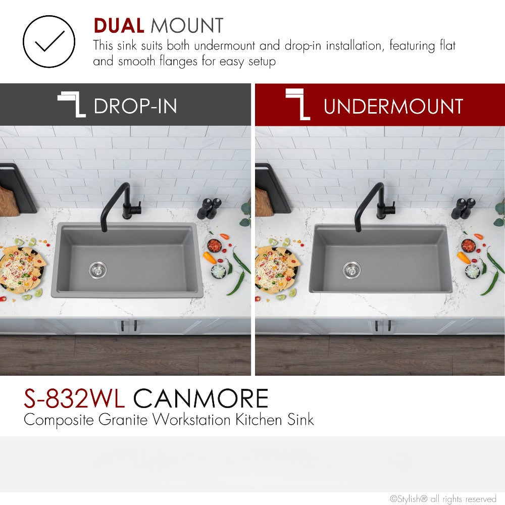 Stylish 32" Composite Granite Workstation Kitchen Sink