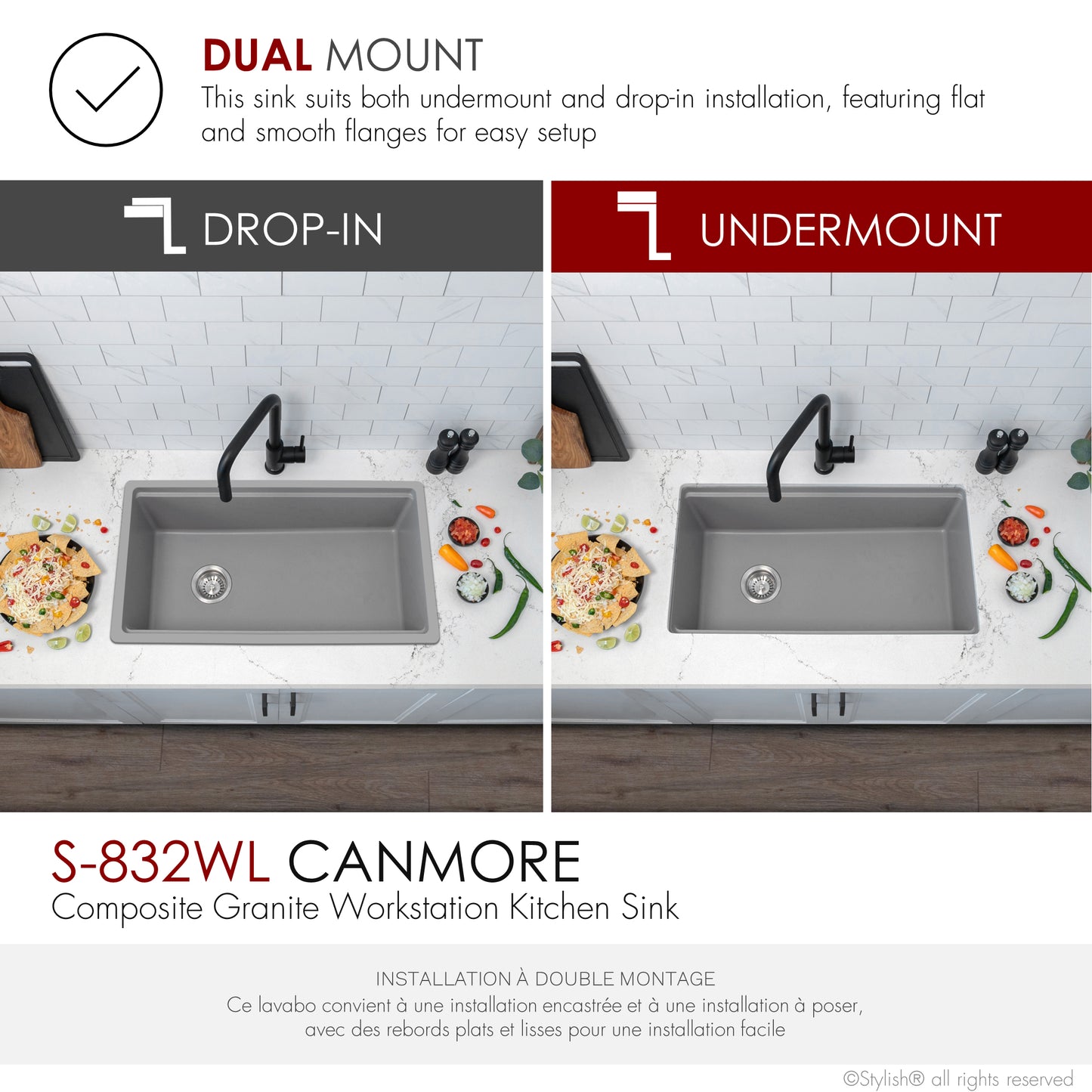 Stylish 32" Composite Granite Workstation Kitchen Sink