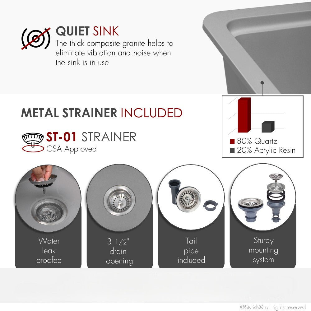 Stylish 32" Composite Granite Workstation Kitchen Sink