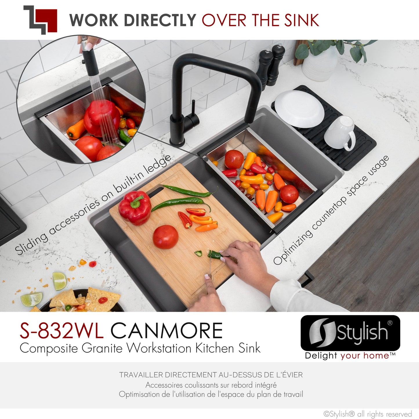 Stylish 32" Composite Granite Workstation Kitchen Sink