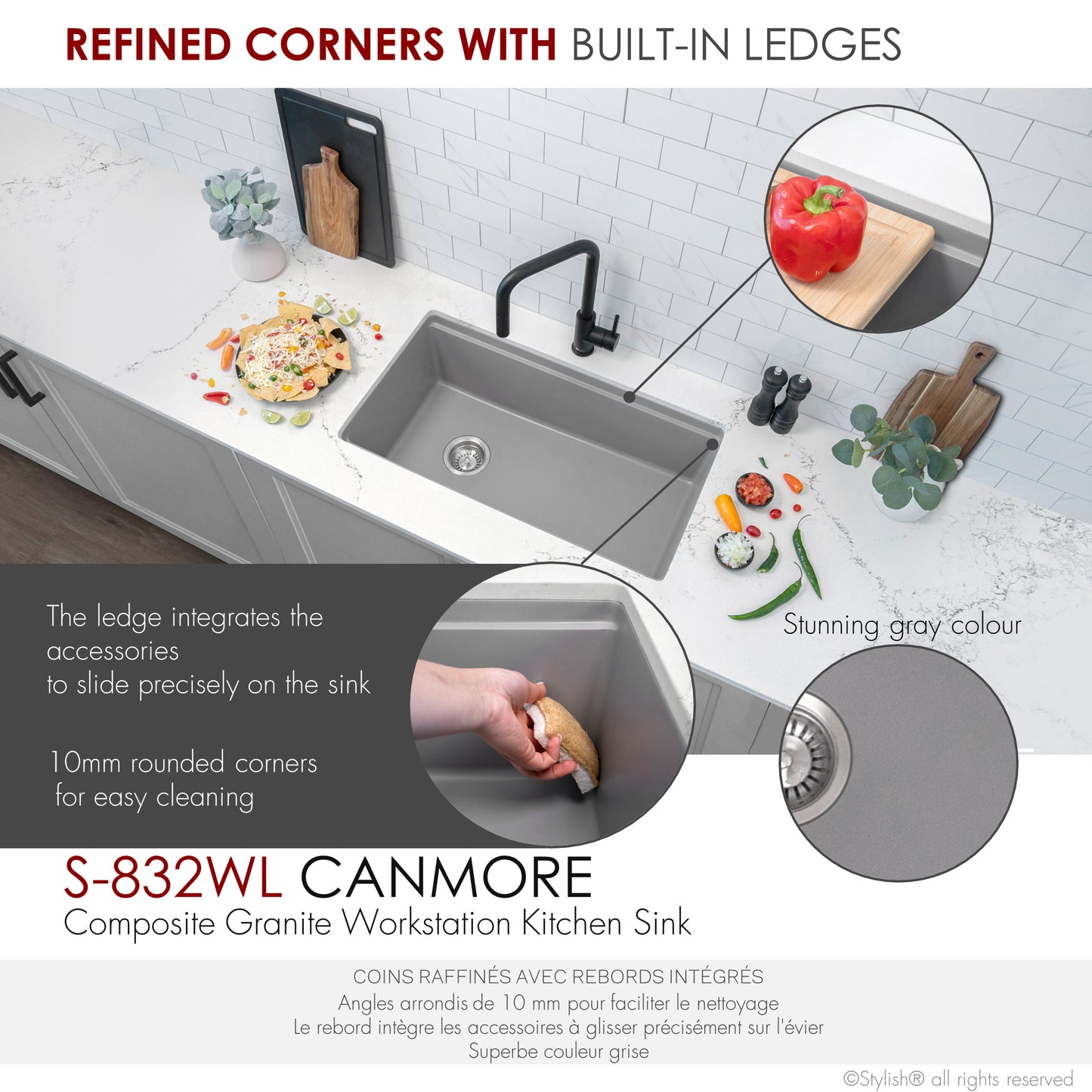 Stylish 32" Composite Granite Workstation Kitchen Sink