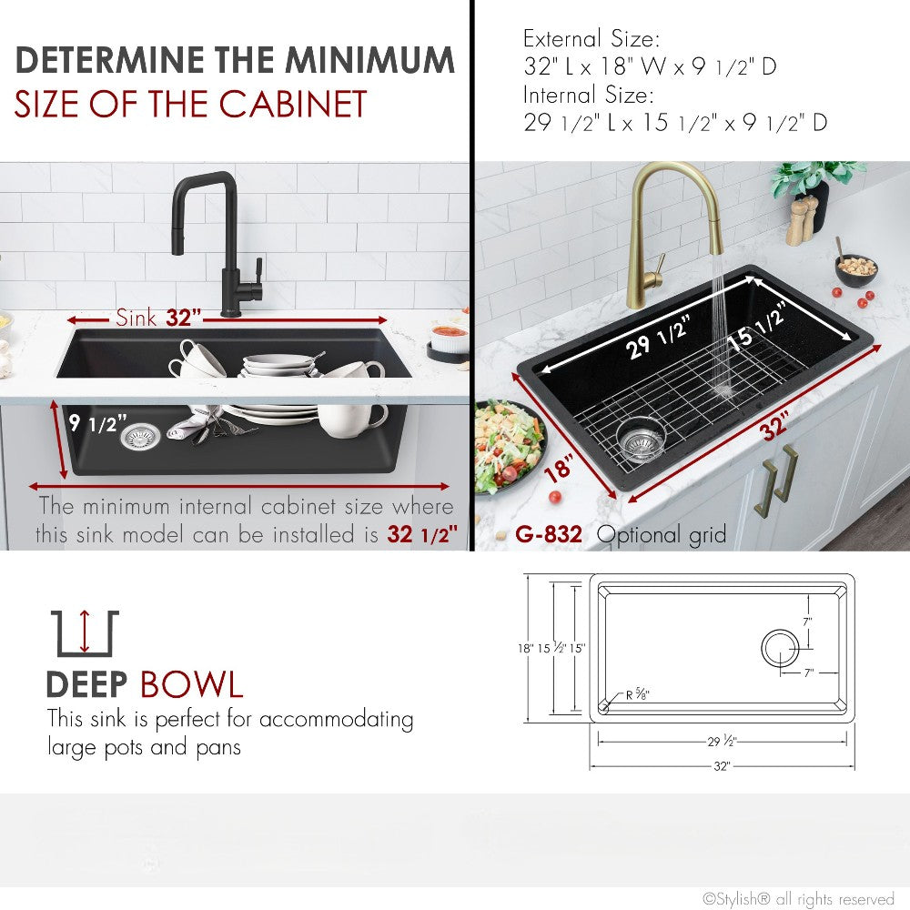 Stylish 32" Composite Granite Workstation Kitchen Sink
