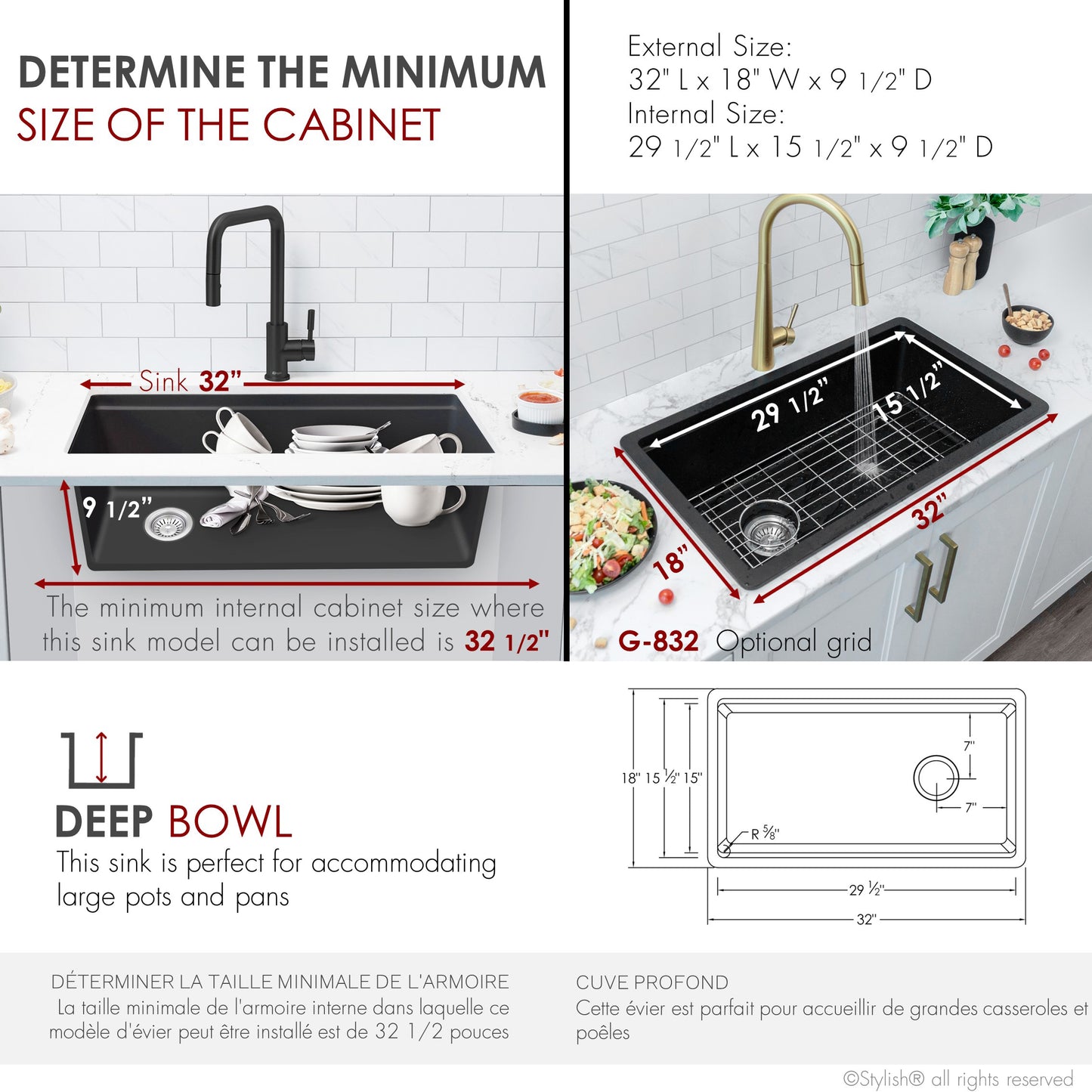 Stylish 32" Composite Granite Workstation Kitchen Sink