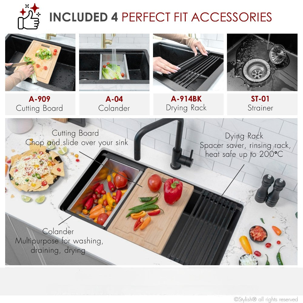 Stylish 32" Composite Granite Workstation Kitchen Sink