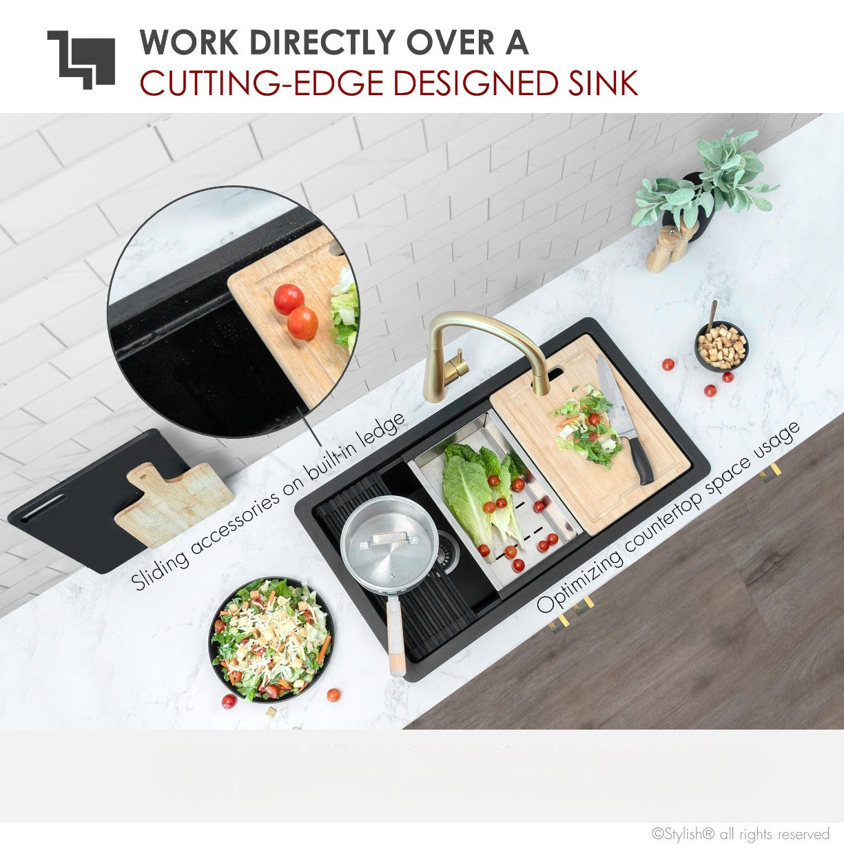 Stylish 32" Composite Granite Workstation Kitchen Sink