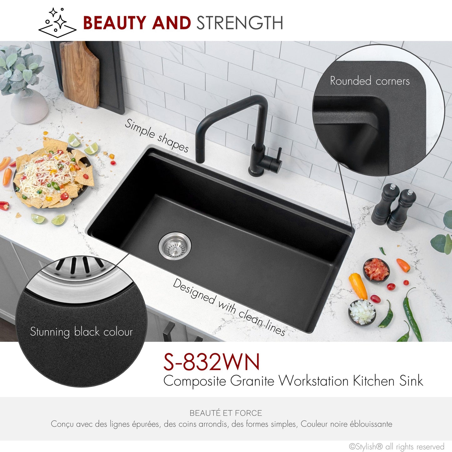 Stylish 32" Composite Granite Workstation Kitchen Sink
