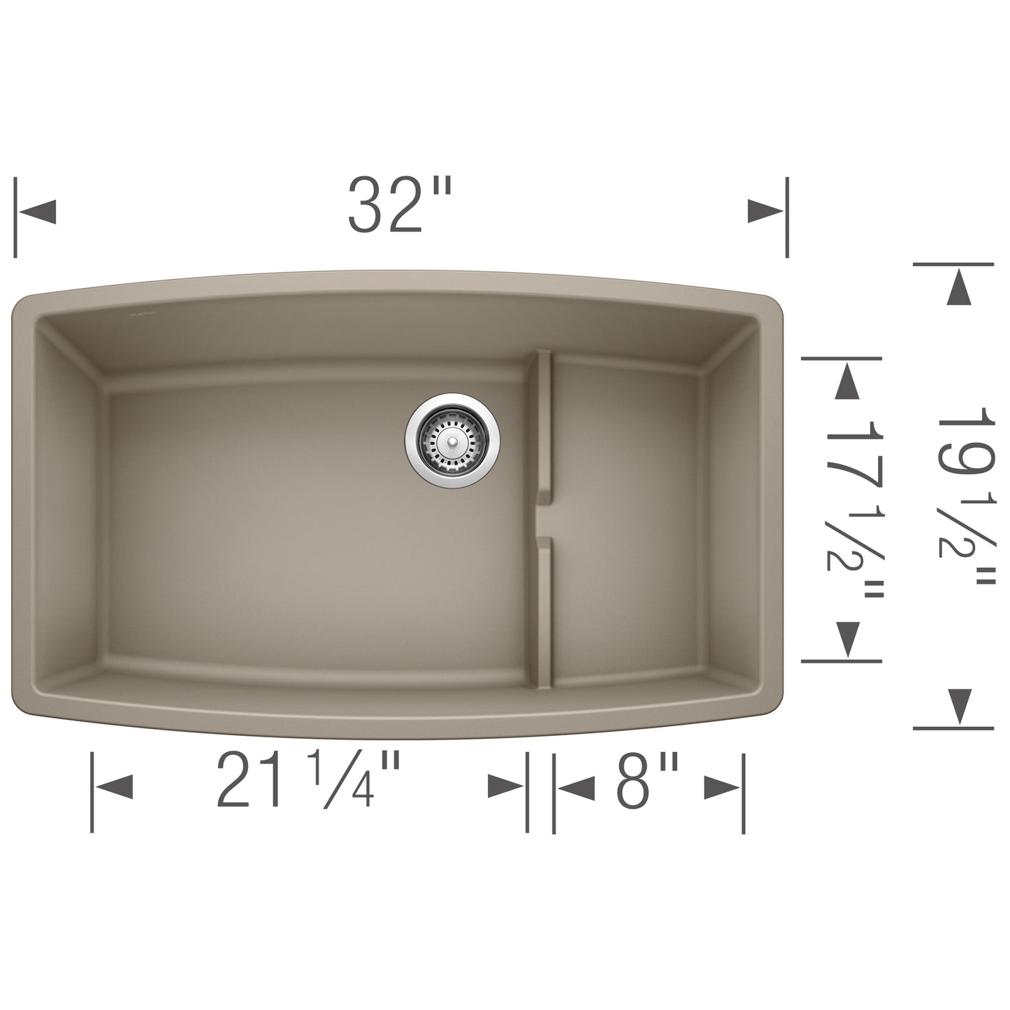 BLANCO Performa Cascade SILGRANIT 32" Single Bowl Undermount Kitchen Sink with Colander