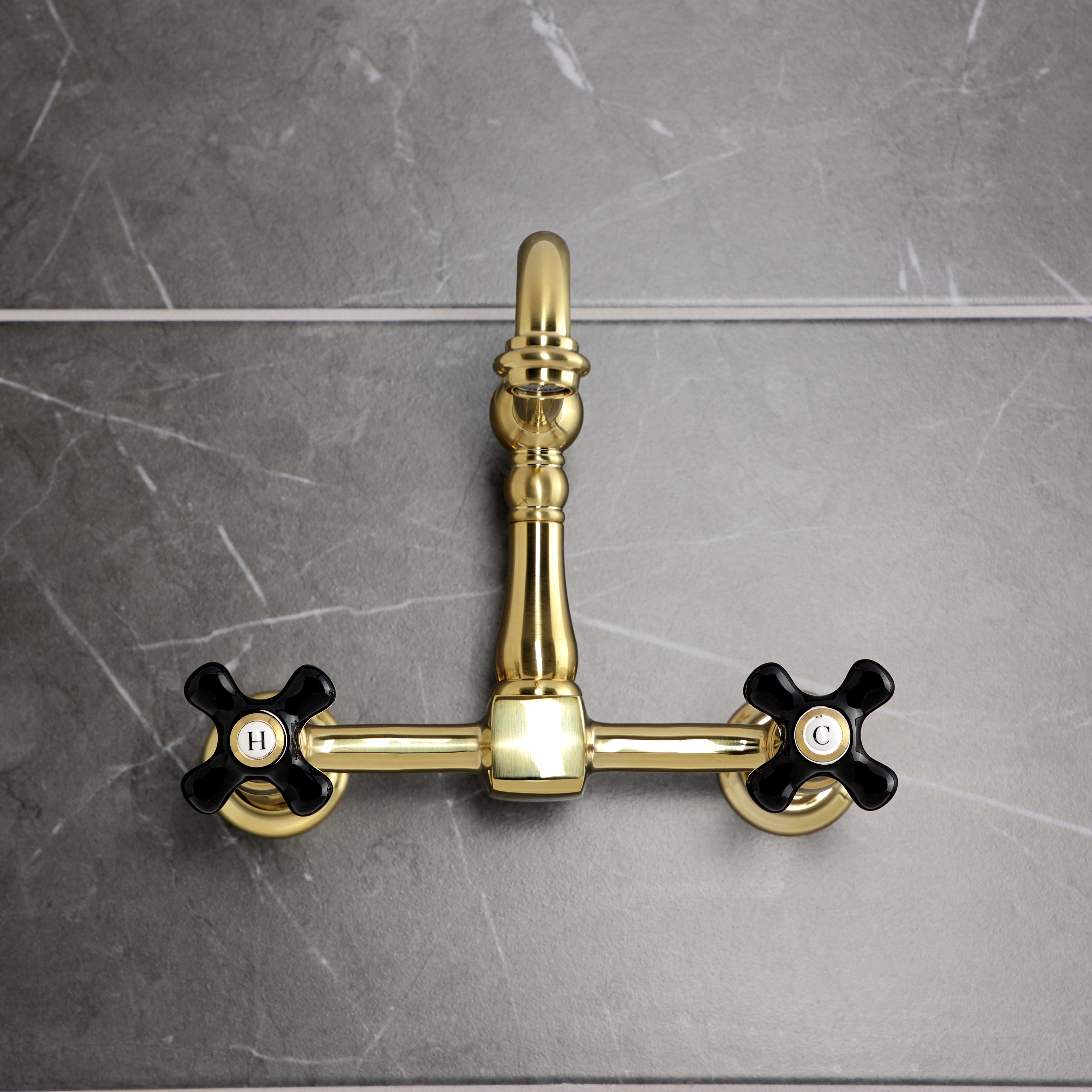 Kingston KS1263PKX Duchess Two-Handle Wall Mount Bridge Kitchen Faucet, Antique Brass