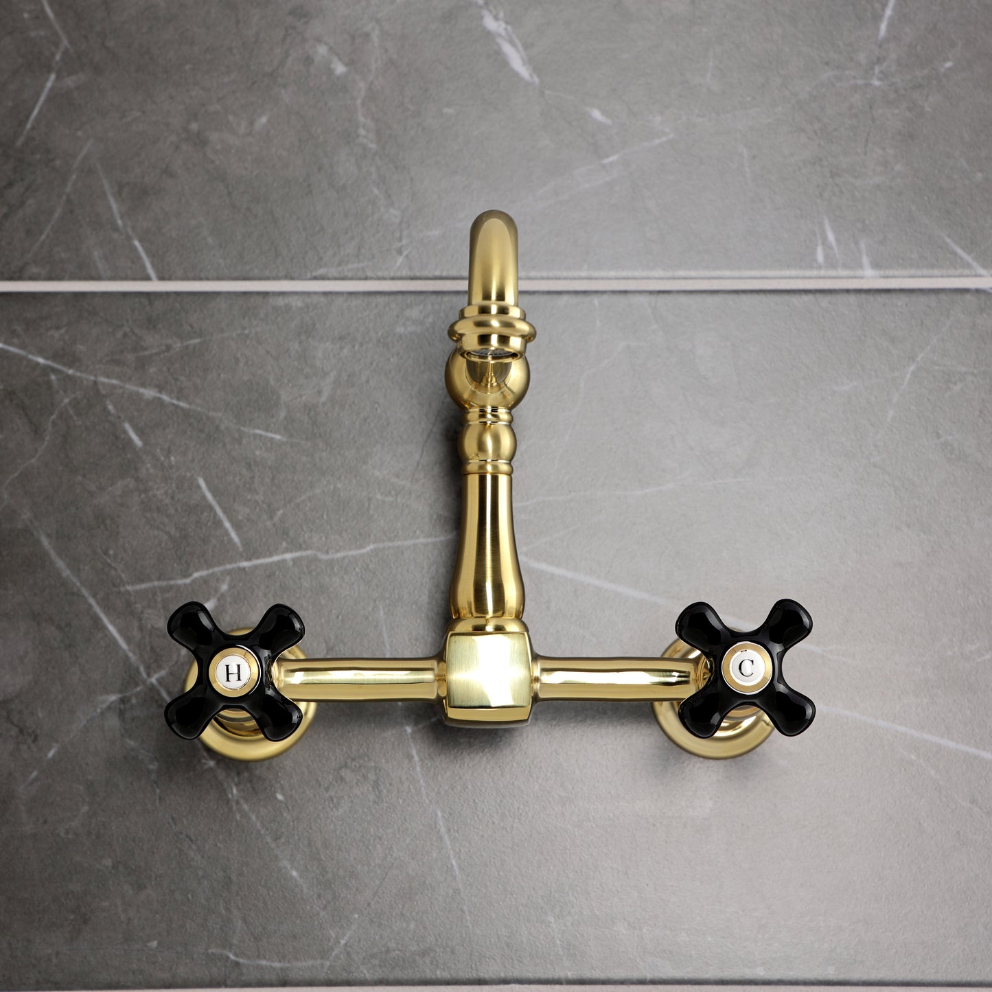 Kingston KS1263PKX Duchess Two-Handle Wall Mount Bridge Kitchen Faucet, Antique Brass