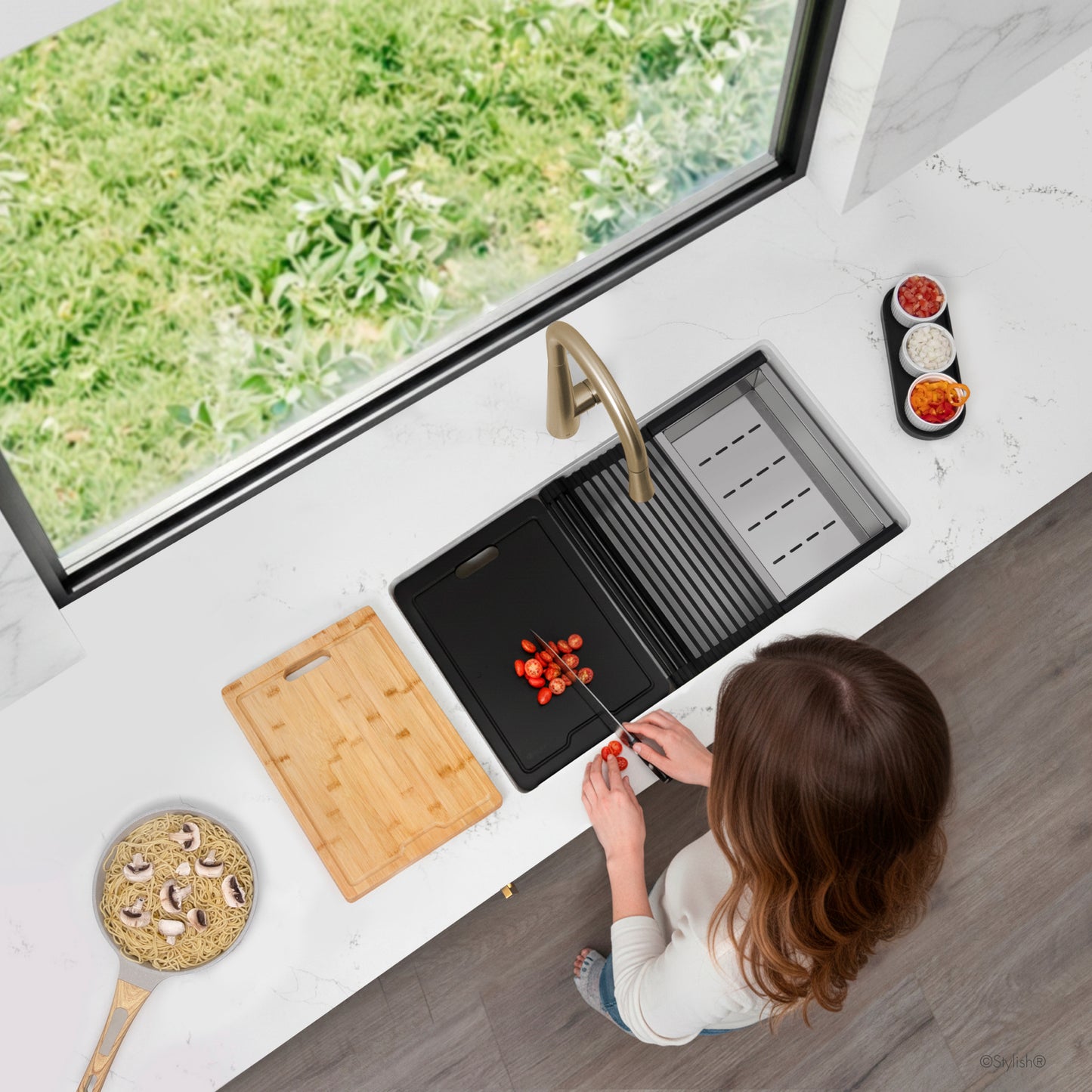 Stylish 32" Composite Granite Workstation Kitchen Sink