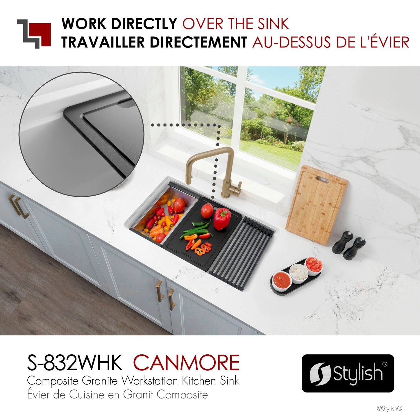 Stylish 32" Composite Granite Workstation Kitchen Sink