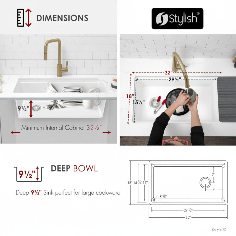 Stylish 32" Composite Granite Workstation Kitchen Sink