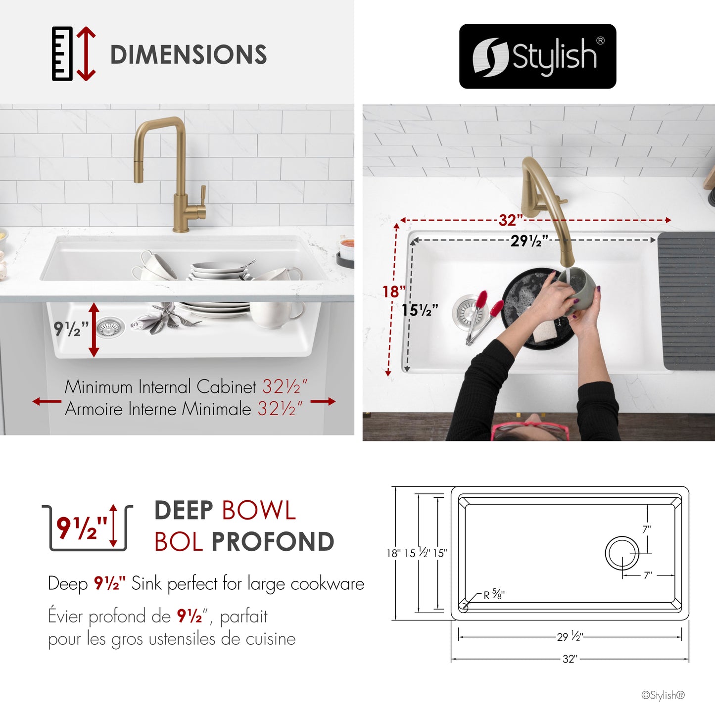 Stylish 32" Composite Granite Workstation Kitchen Sink