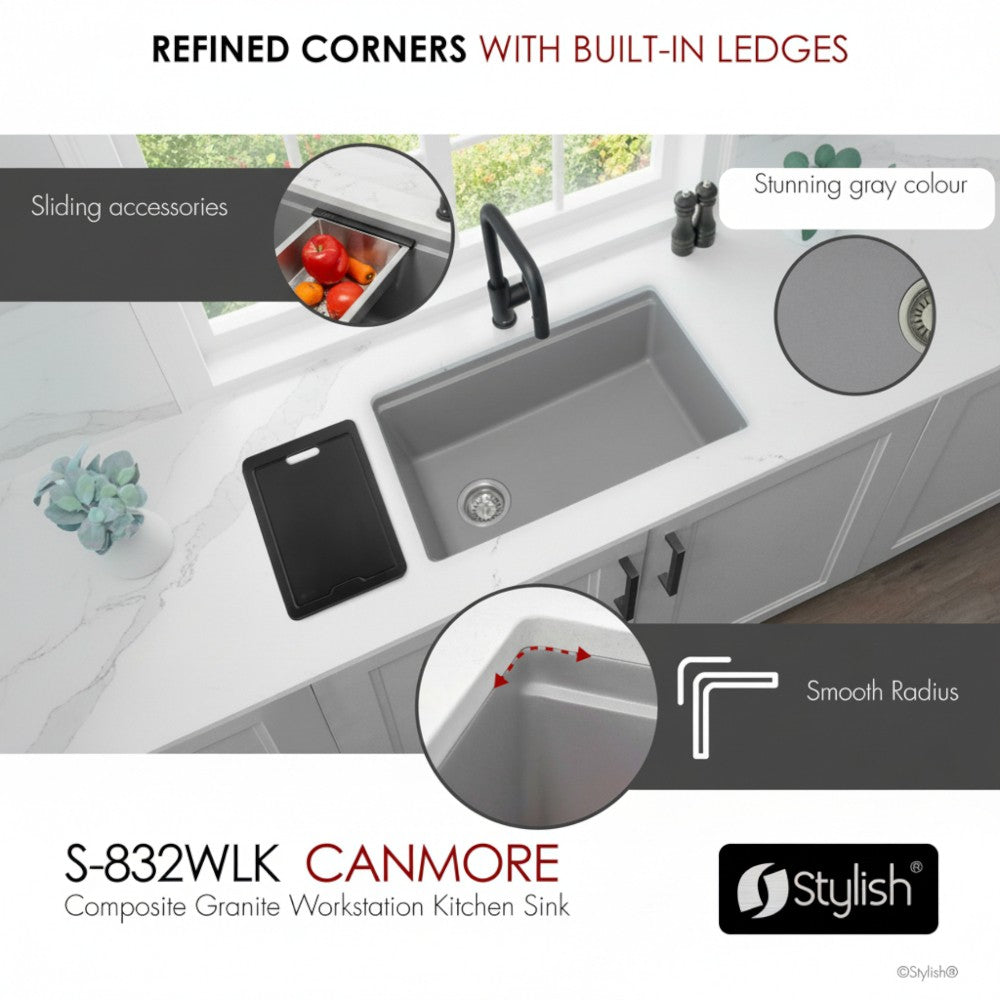 Stylish 32" Composite Granite Workstation Kitchen Sink
