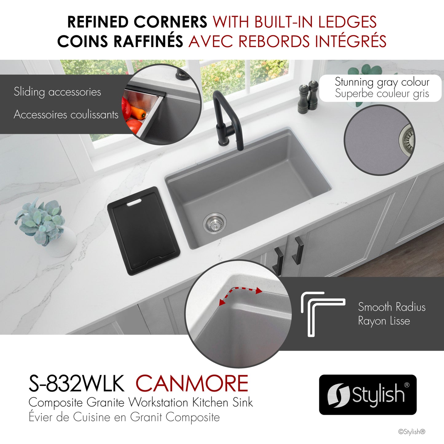 Stylish 32" Composite Granite Workstation Kitchen Sink