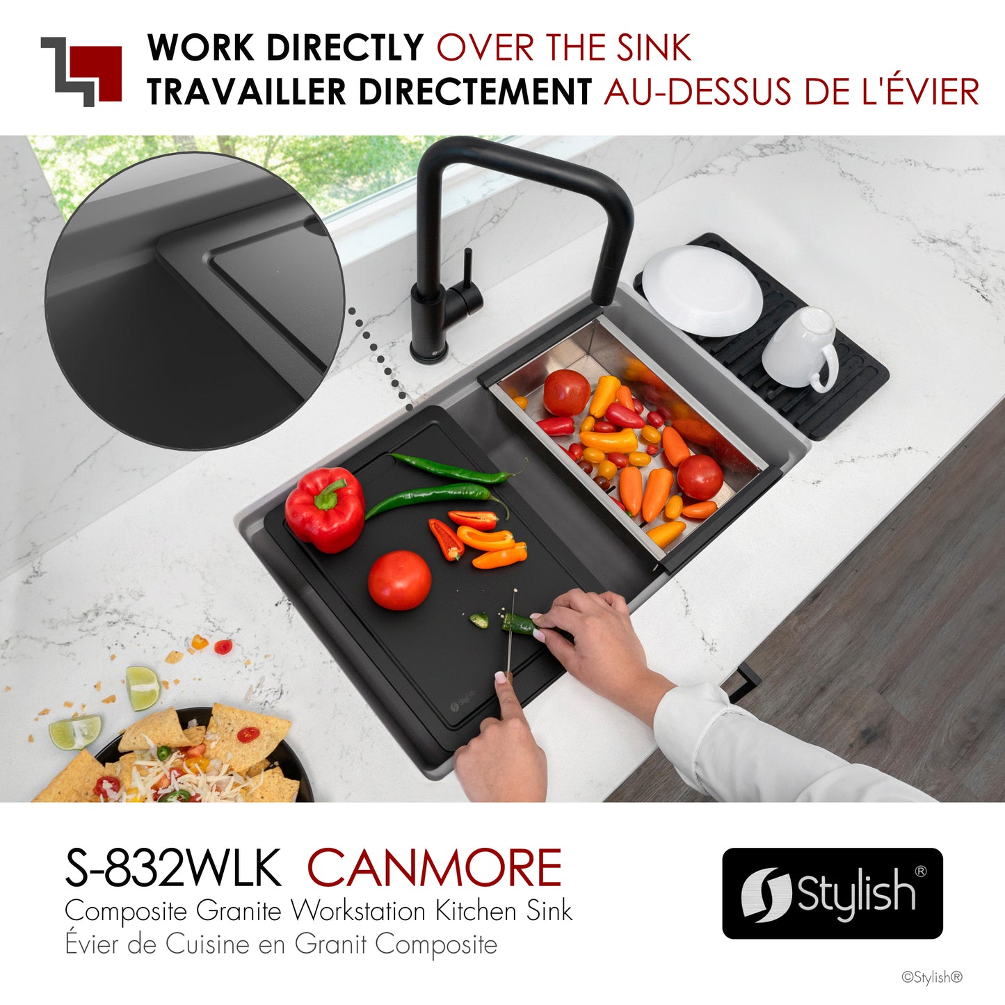 Stylish 32" Composite Granite Workstation Kitchen Sink