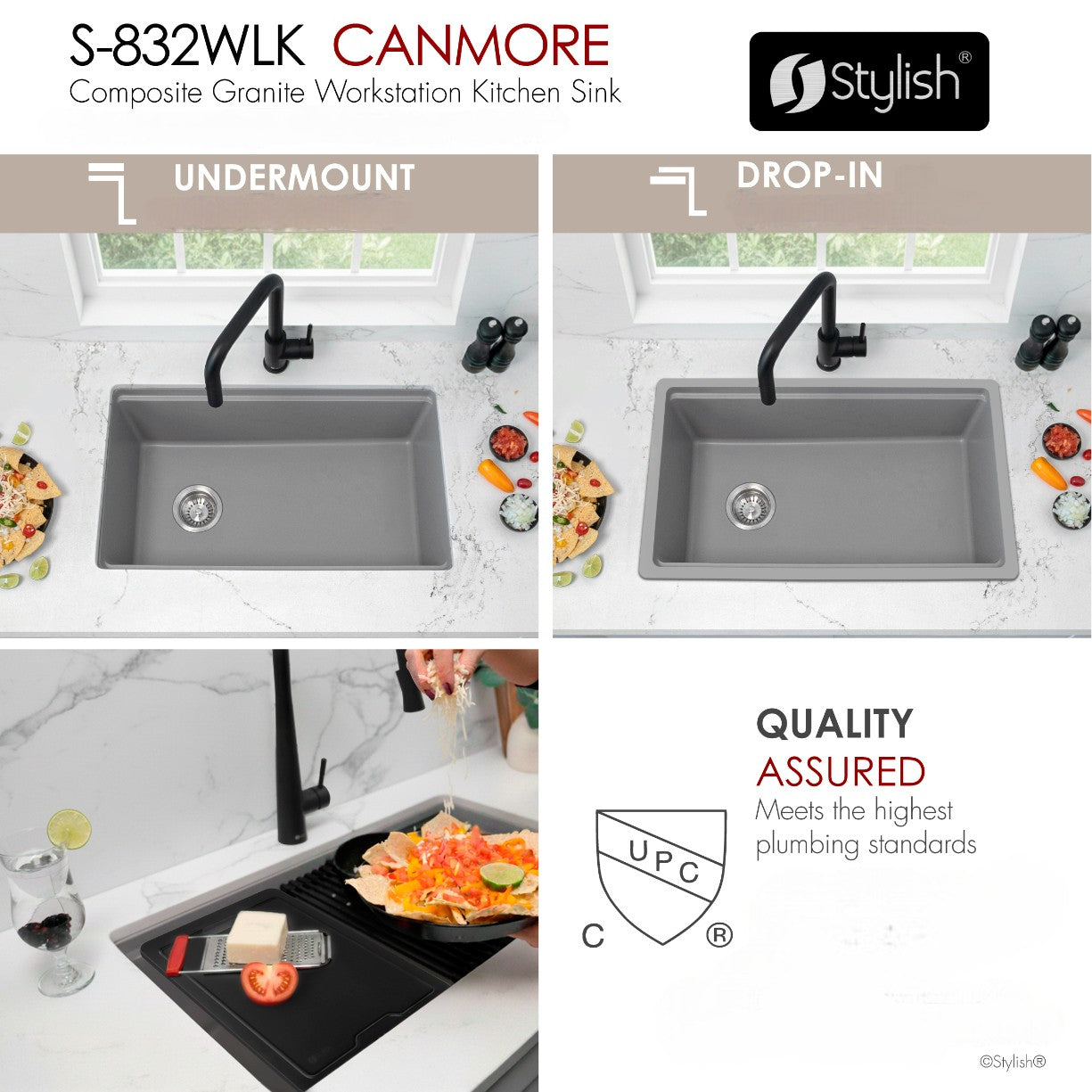 Stylish 32" Composite Granite Workstation Kitchen Sink