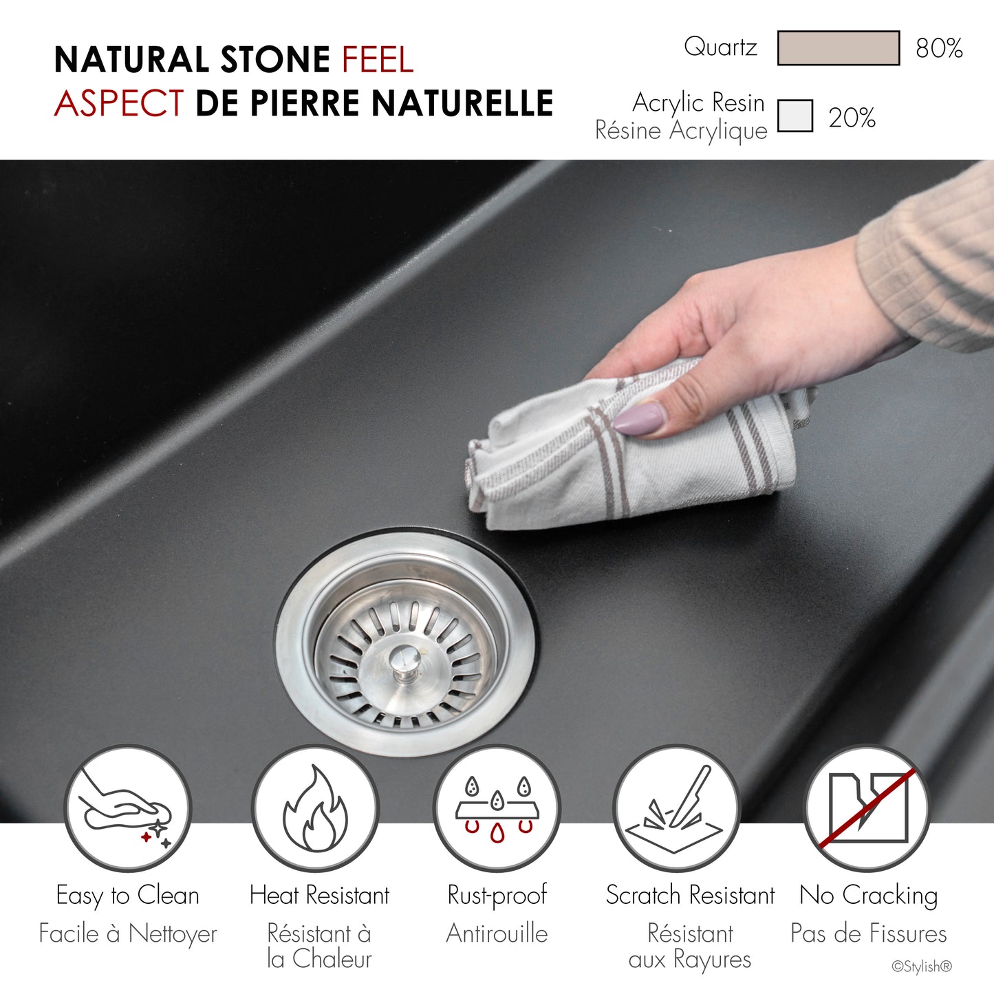 Stylish 32" Composite Granite Workstation Kitchen Sink