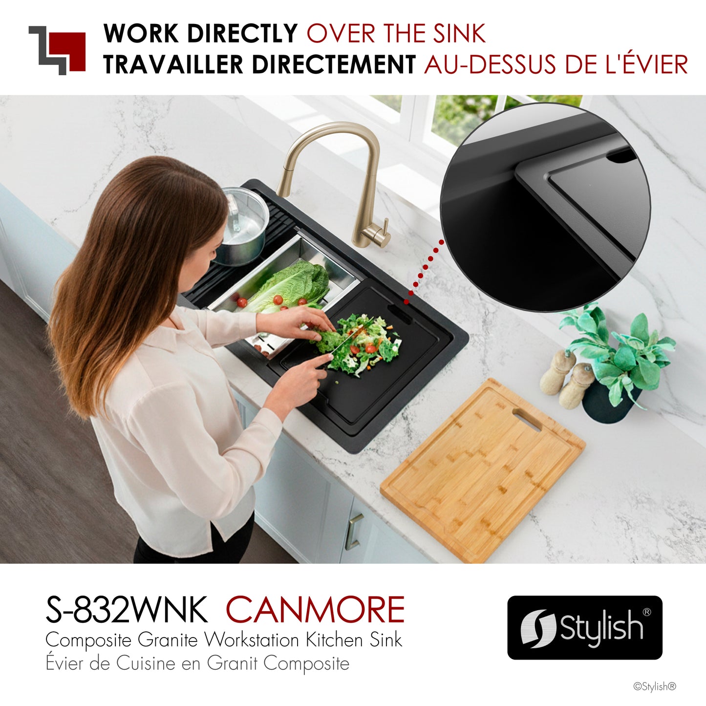 Stylish 32" Composite Granite Workstation Kitchen Sink