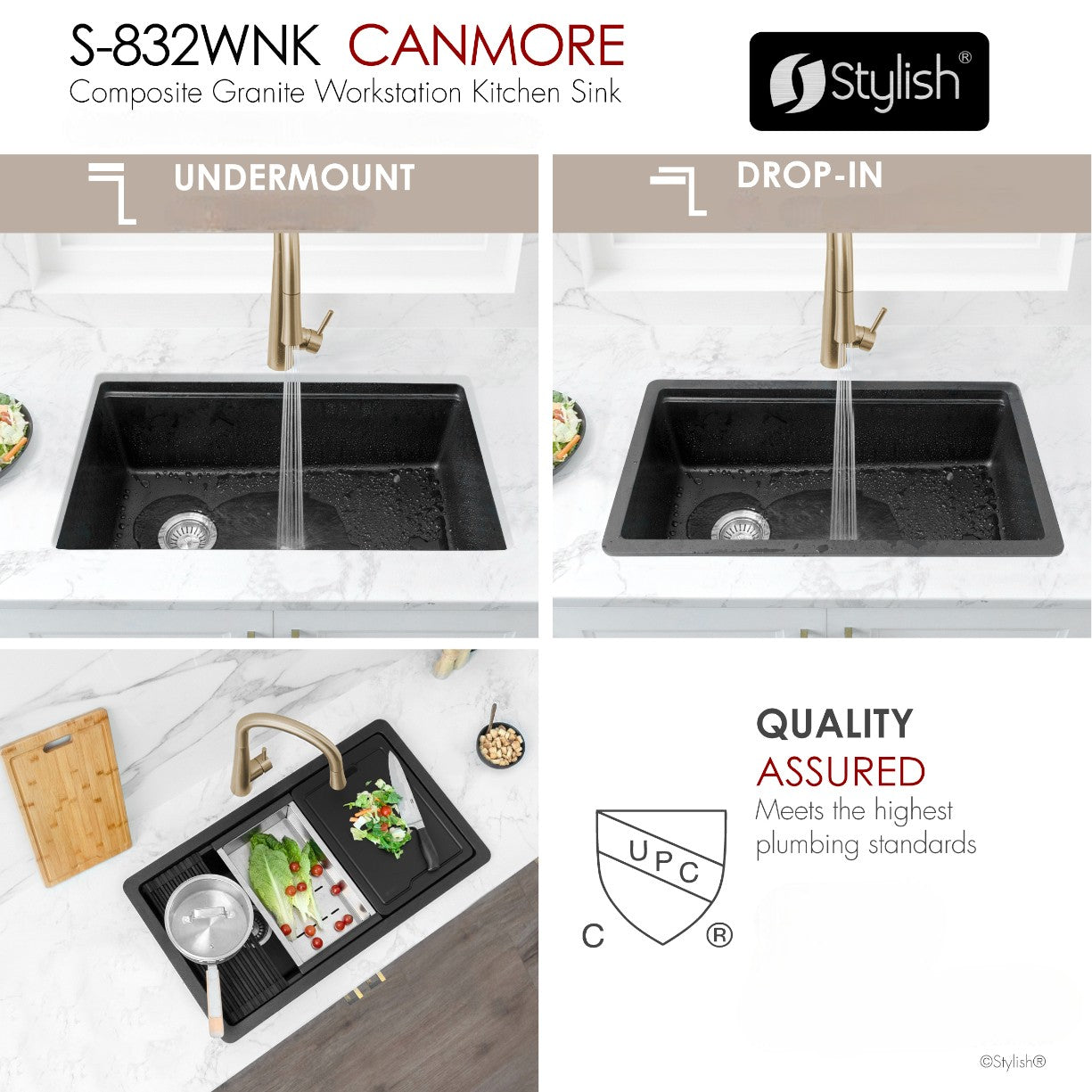 Stylish 32" Composite Granite Workstation Kitchen Sink