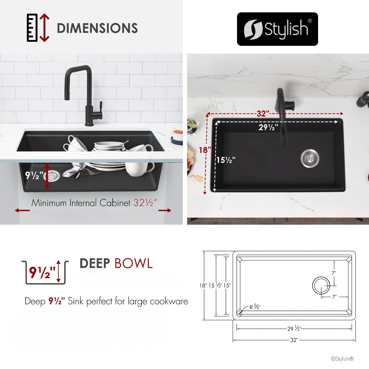 Stylish 32" Composite Granite Workstation Kitchen Sink