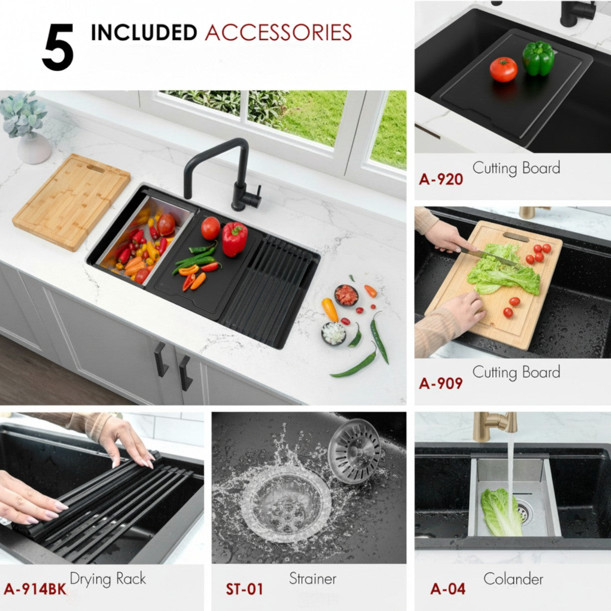 Stylish 32" Composite Granite Workstation Kitchen Sink