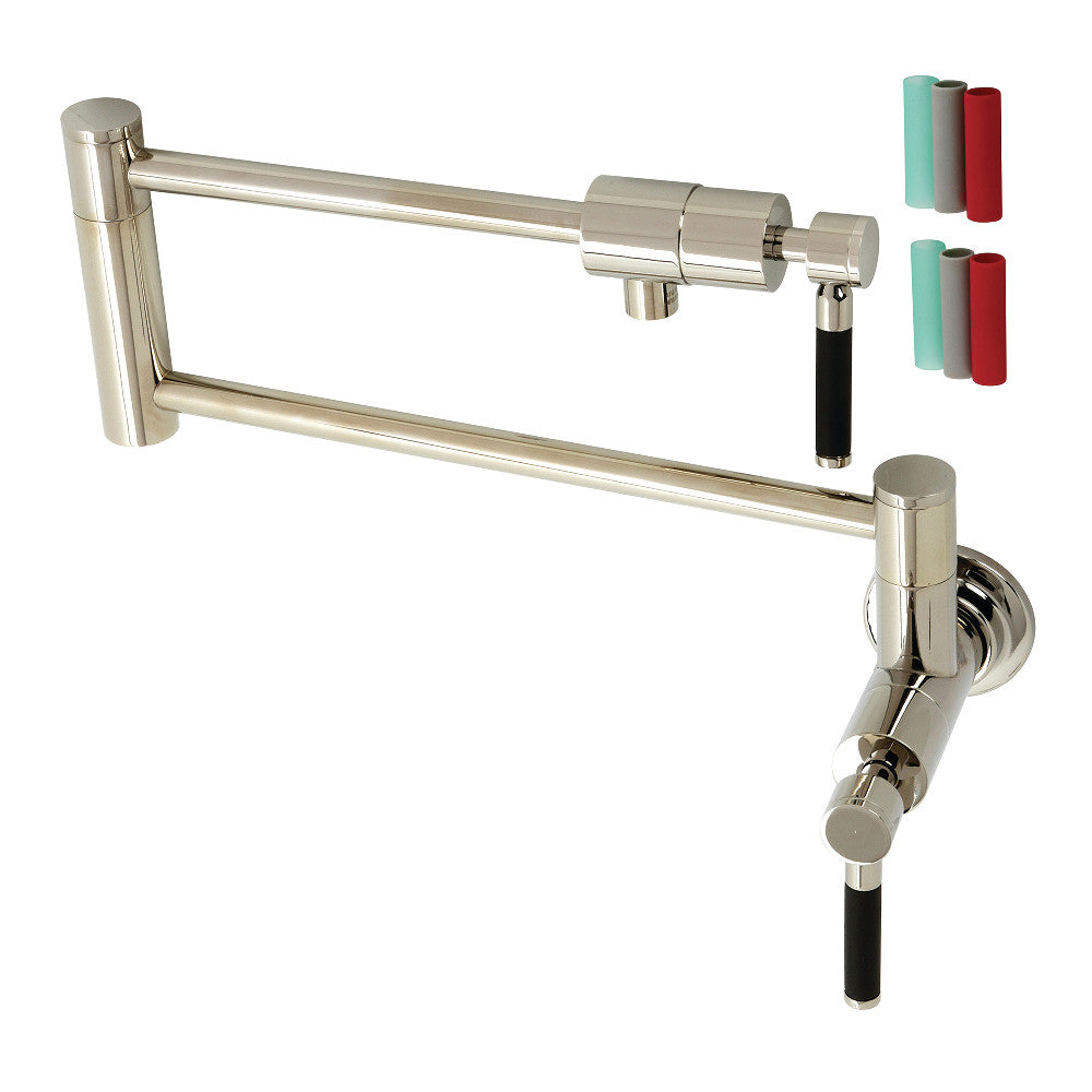 Kingston Brass KS4103DKL Kaiser Wall Mount Pot Filler Faucet, Antique Brass with ergonomic design and black silicone handles
