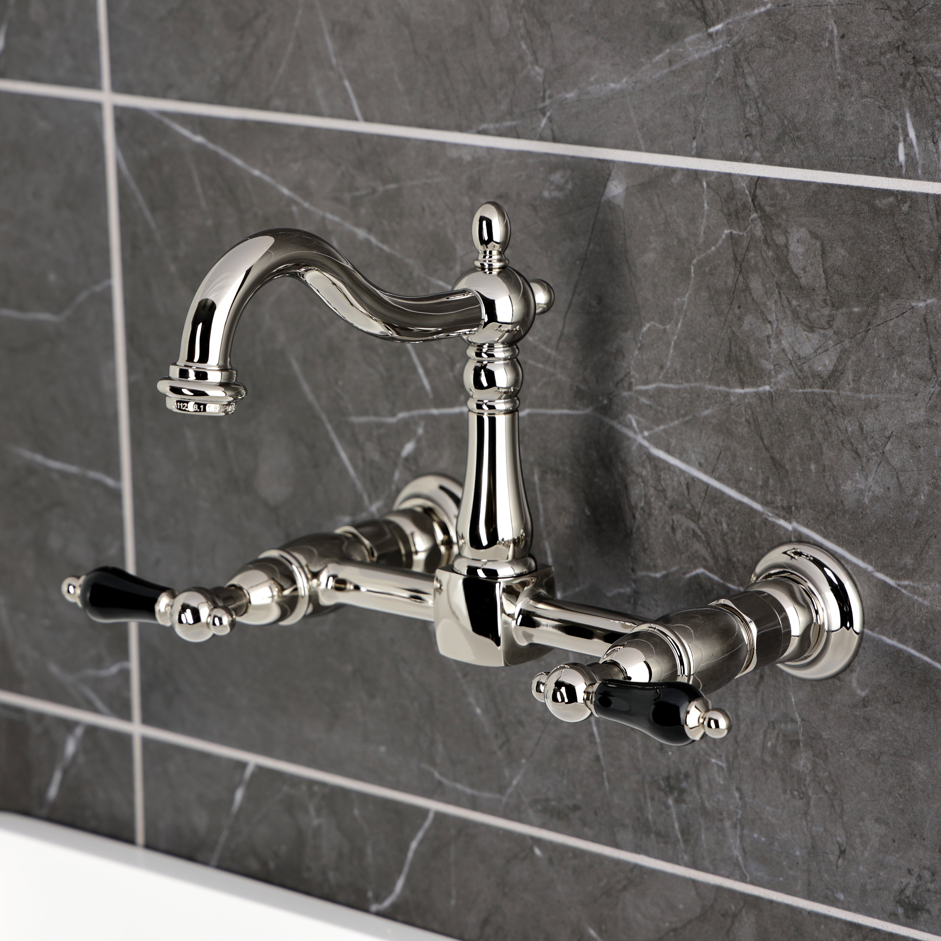 Kingston KS1263PKL Duchess Two-Handle Wall Mount Bridge Kitchen Faucet, Antique Brass