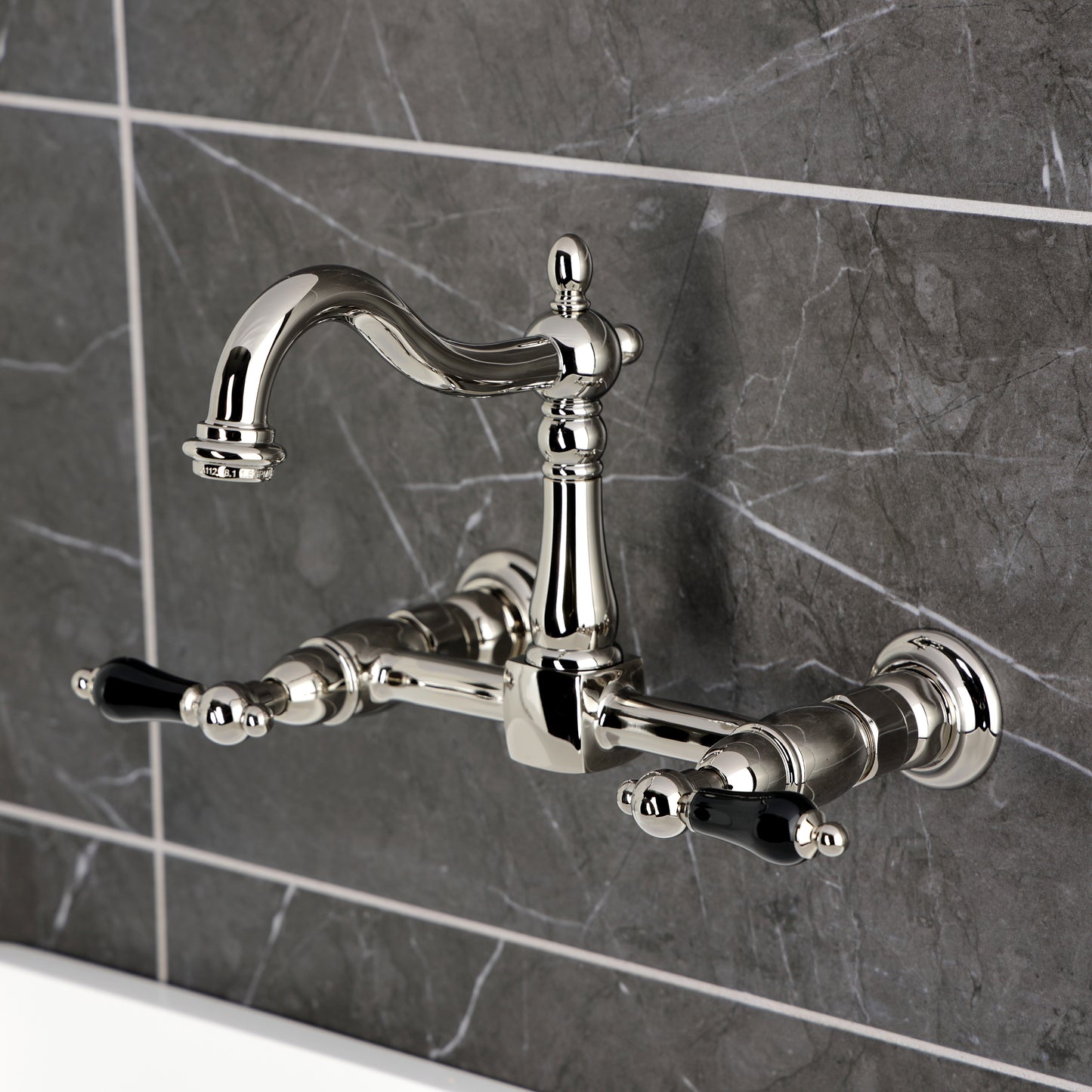 Kingston KS1263PKL Duchess Two-Handle Wall Mount Bridge Kitchen Faucet, Antique Brass