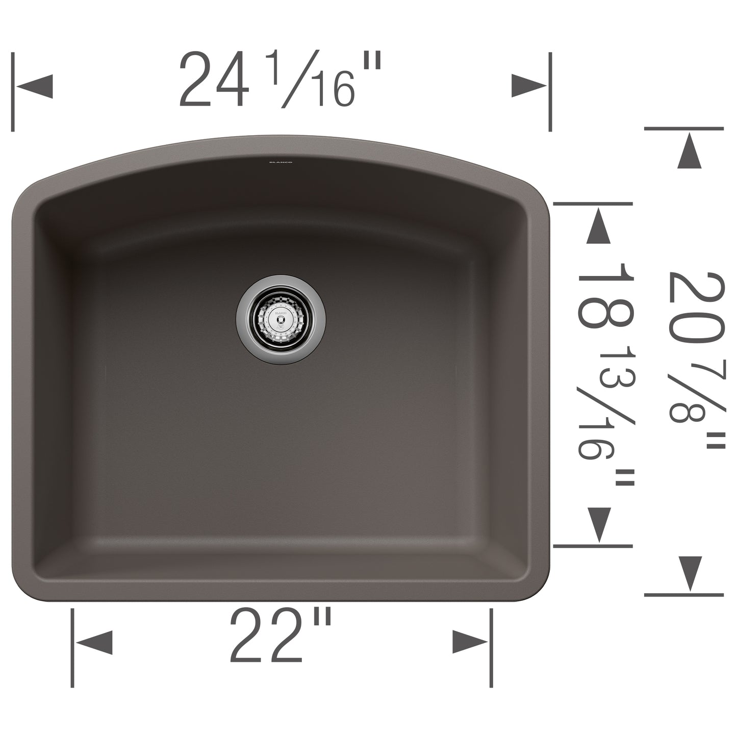 BLANCO Diamond SILGRANIT 24" Single Bowl Undermount Kitchen Sink dimensions diagram