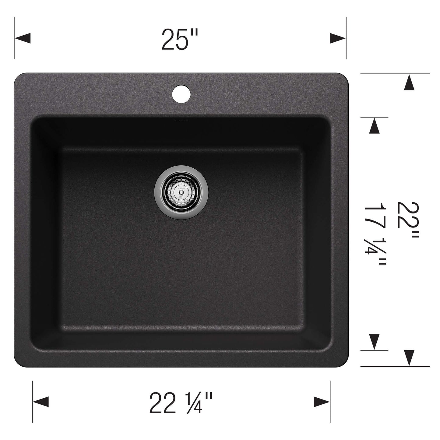 BLANCO Liven SILGRANIT 25" Single Bowl Dual Mount Kitchen Sink dimensions and design features