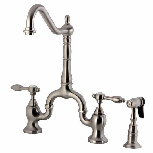 KINGSTON Brass Tudor Bridge Kitchen Faucet with Brass Sprayer - Brushed Nickel