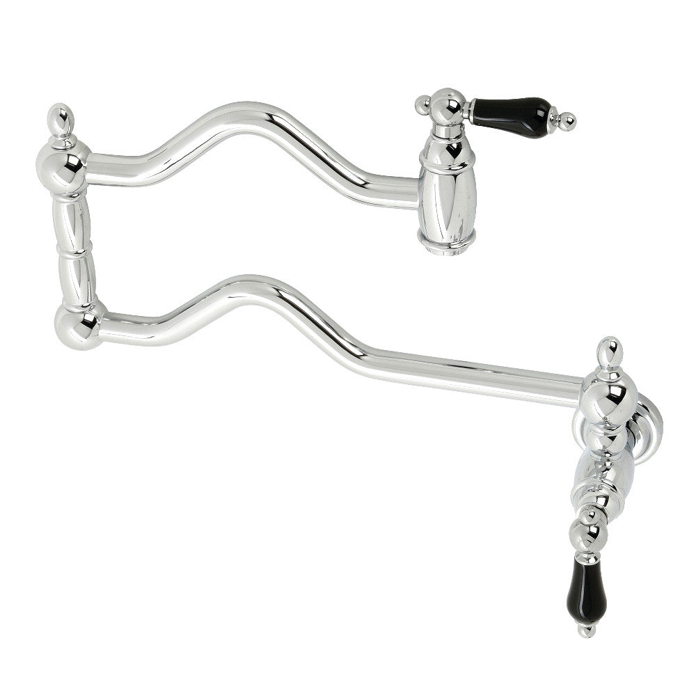 Kingston Brass KS2107PKL Duchess Wall Mount Pot Filler Faucet, Brushed Brass with black porcelain handles