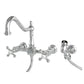 Kingston KS1243AXBS Heritage Two-Handle Wall Mount Bridge Kitchen Faucet with Brass Sprayer, Antique Brass