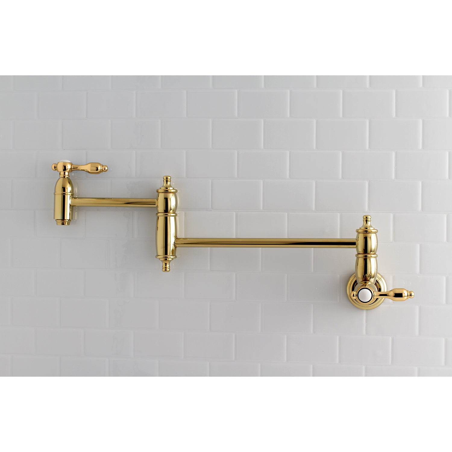 Kingston Brass KS3103TAL Tudor Wall Mount Pot Filler Faucet, Antique Brass with foldable swing arms