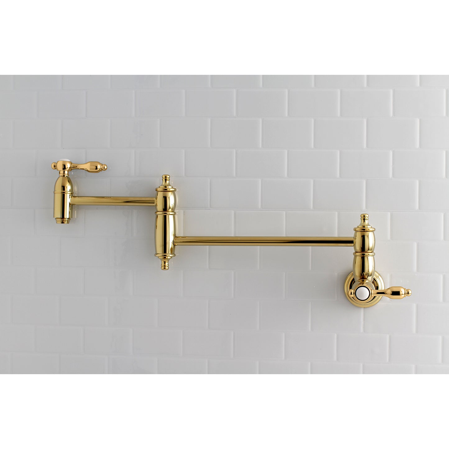 Kingston Brass KS3103TAL Tudor Wall Mount Pot Filler Faucet, Antique Brass with foldable swing arms
