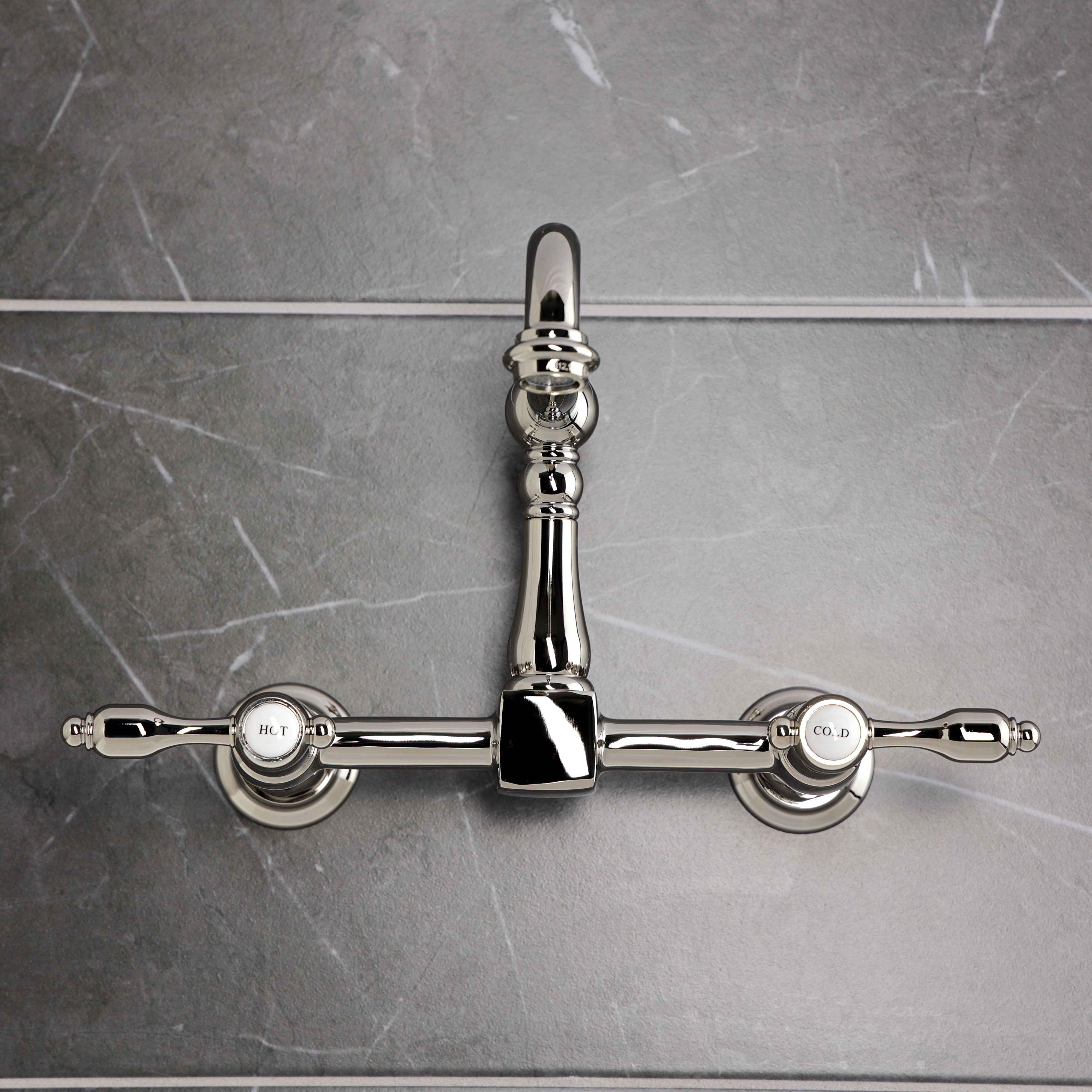 Kingston KS1263TAL Tudor Two-Handle Wall Mount Bridge Kitchen Faucet, Antique Brass