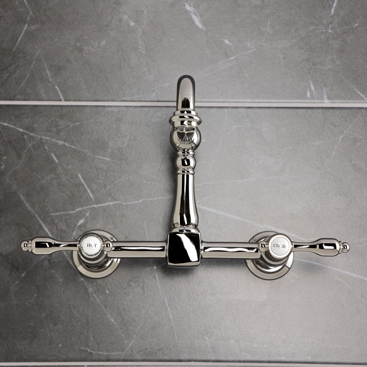 Kingston KS1263TAL Tudor Two-Handle Wall Mount Bridge Kitchen Faucet, Antique Brass