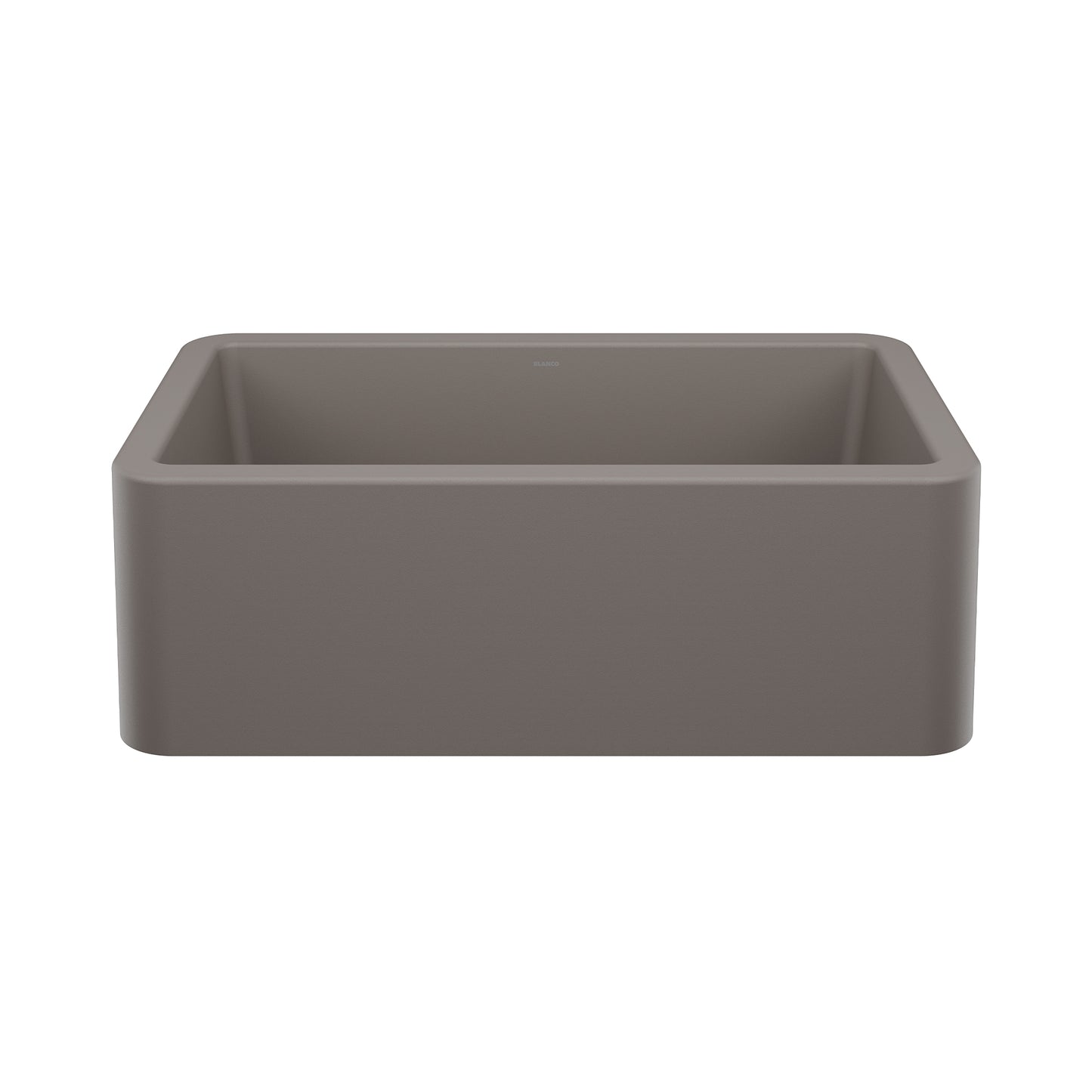 BLANCO Ikon SILGRANIT 30" Single Bowl Apron-Front Farmhouse Sink in a sleek dark color, showcasing modern design.