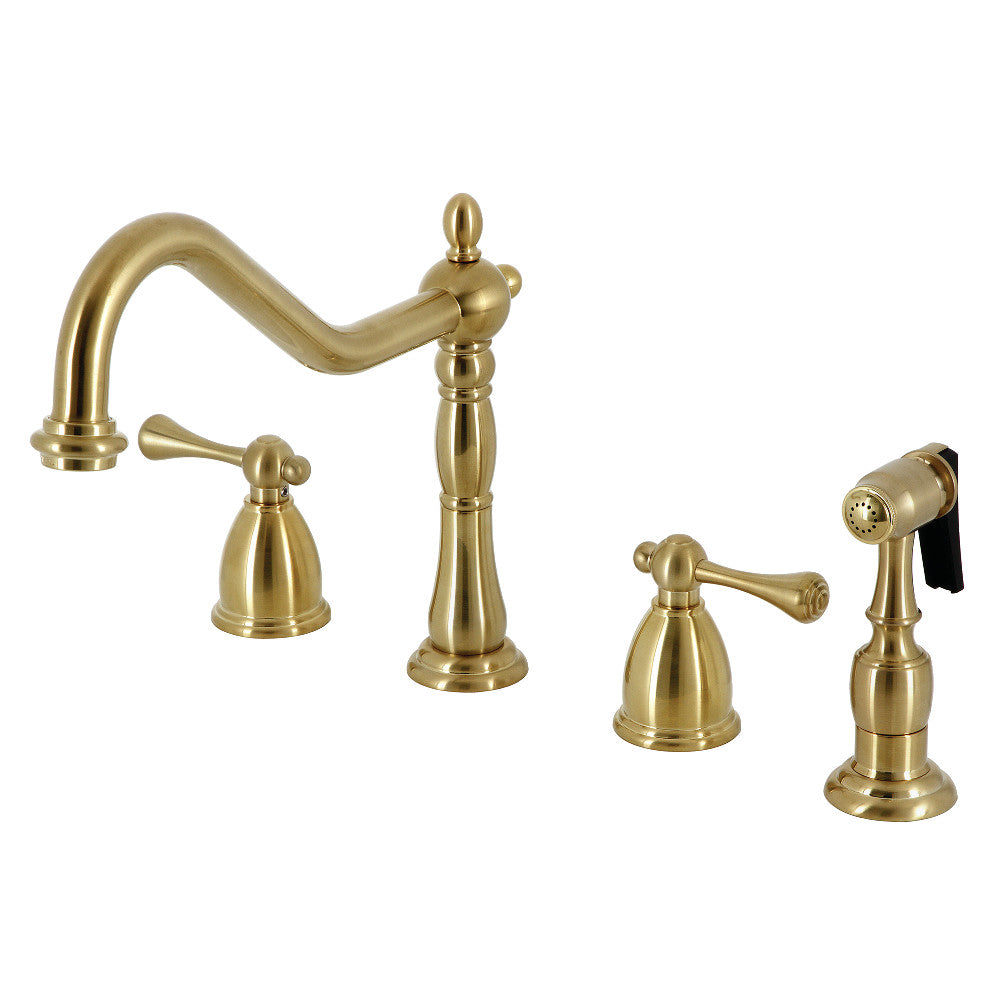 Kingston Brass KB1793BLBS Heritage Double-Handle Widespread Kitchen Faucet with Brass Sprayer, Antique Brass