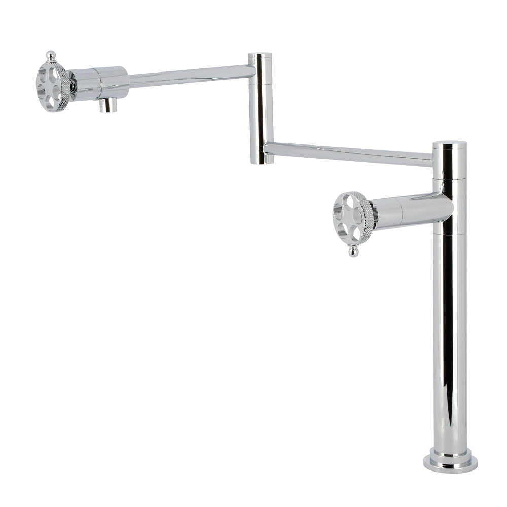 Kingston Brass KS4703RKX Webb Deck Mount Pot Filler Faucet with Knurled Handle, Antique Brass