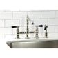 Kingston KS7277PKLBS Duchess Bridge Kitchen Faucet with Brass Sprayer, Brushed Brass in a kitchen setting.