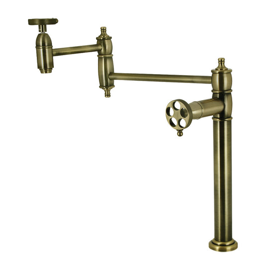 Kingston Brass KS3703RKZ Wendell Deck Mount Pot Filler Faucet with Knurled Handle, Antique Brass