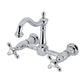 Kingston KS1263AX Heritage Two-Handle Wall Mount Bridge Kitchen Faucet, Antique Brass featuring polished chrome finish.