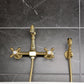 Kingston KS2443AXBS Heritage Two-Handle Wall Mount Bridge Kitchen Faucet with Brass Sprayer, Antique Brass