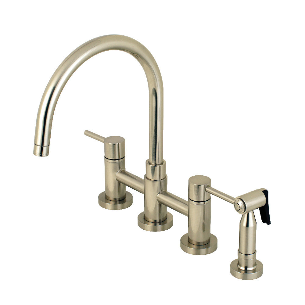 Kingston KS8278DLBS Concord Bridge Kitchen Faucet with Brass Sprayer, Brushed Nickel